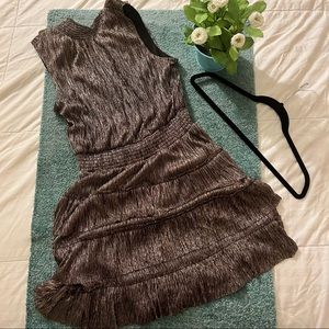 Sam & Jess Sleeveless (M) Shimmer Tiered Fit & Flared Dress - Metallic Grey